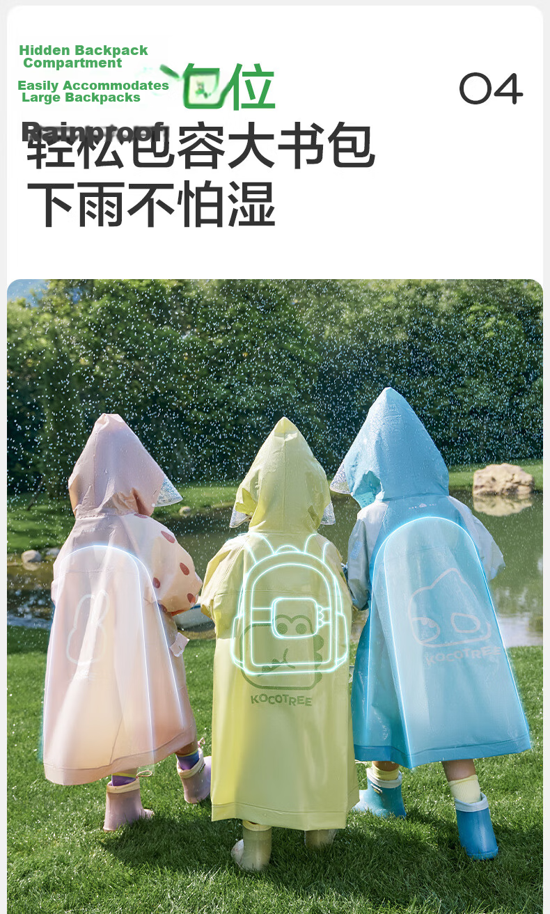 Kocotree KK Tree Kids Raincoat Baby Boys Girls Elementary School Children Split Cape Rain Poncho Kindergarten Rain Gear 14
