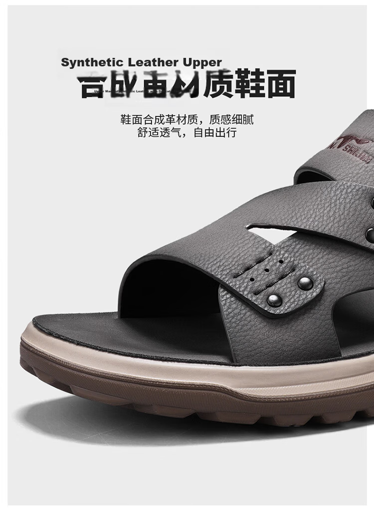 Bull Family Men's Leather Sandals Summer New Soft Sole Comfortable Dual-Purpose Outdoor Casual Beach Shoes 12