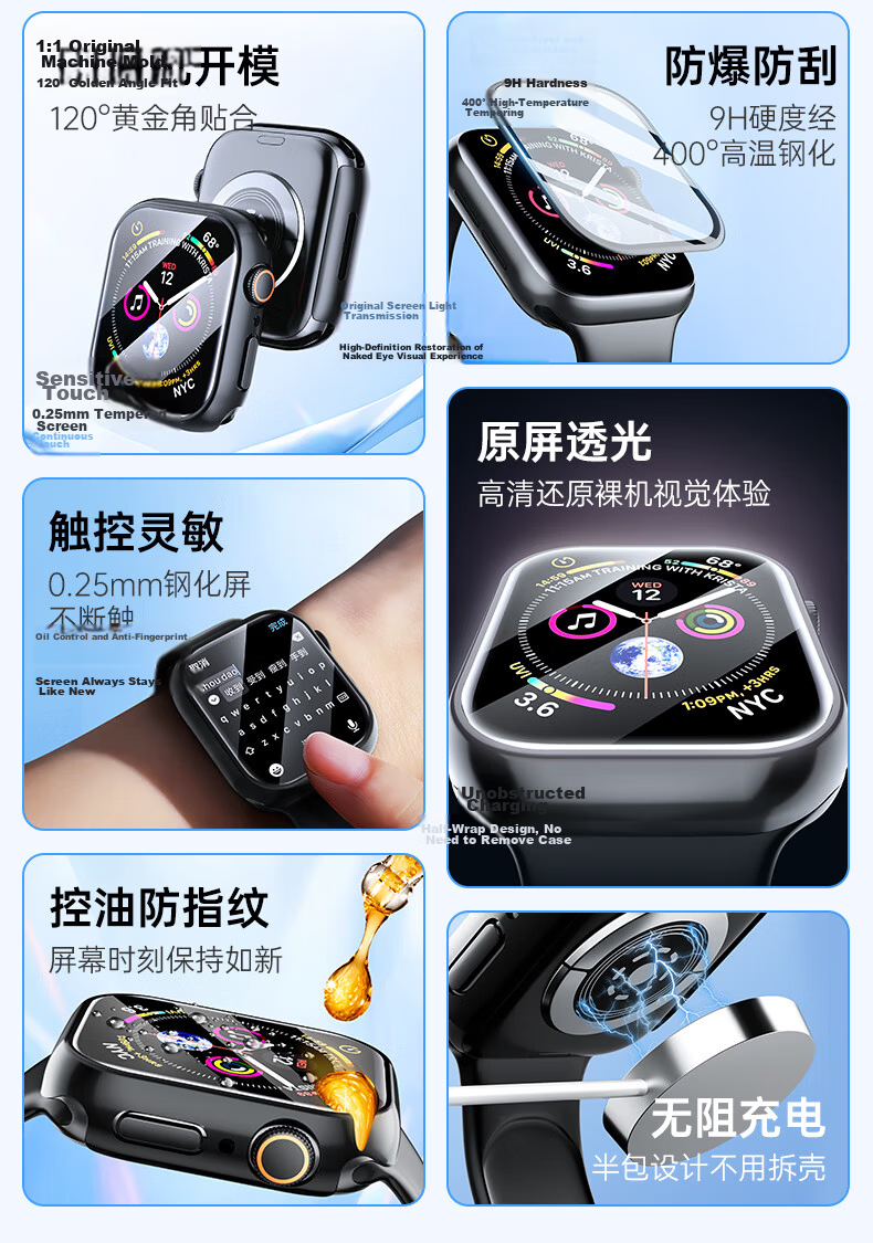WITGOER IP68 Waterproof Case and Screen Protector for Apple Watch S9/8/7 iPhone Series Full Coverage Ultra-Thin Tempered Glass Film Accessories for Women 14