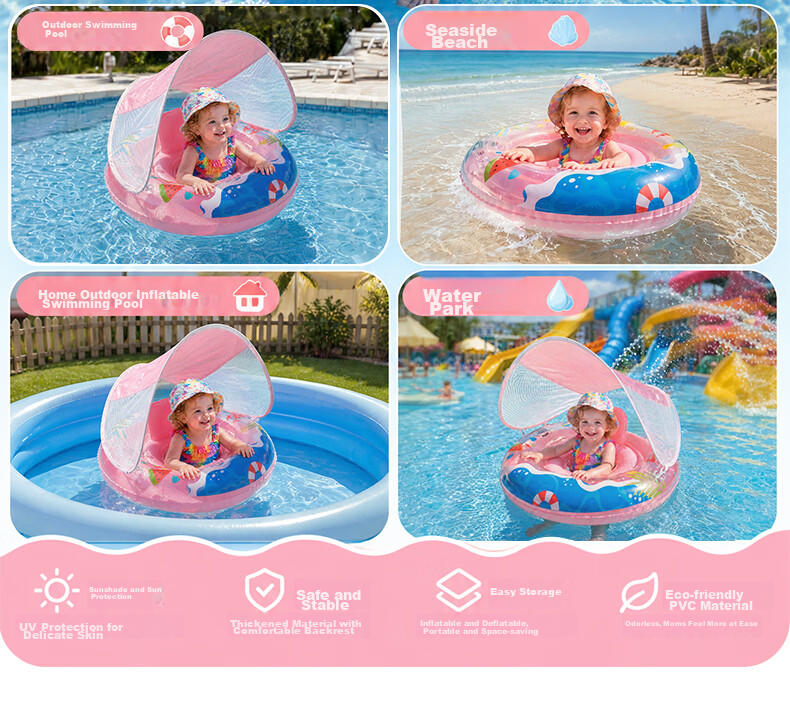 Swimmingbaby Kids Swimming Ring Thickened Sunscreen Girls Underarm Swim Ring for 3+ Years Pink One Size 9