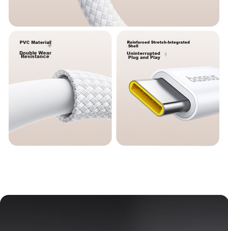 Baseus Apple iPhone 17/16/15 Dual-Head Type-C Charging Cable PD 60W Fast Charge CTOC Car Charger Cable 5A 2-Pack 10