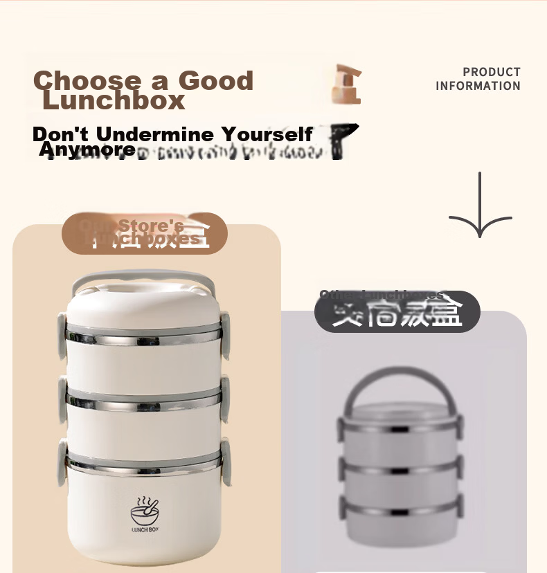 Ymer Multi-Layer Insulated Lunch Box Microwaveable Large Capacity Stainless Steel Double-Layer Bento Box for Office Workers 1