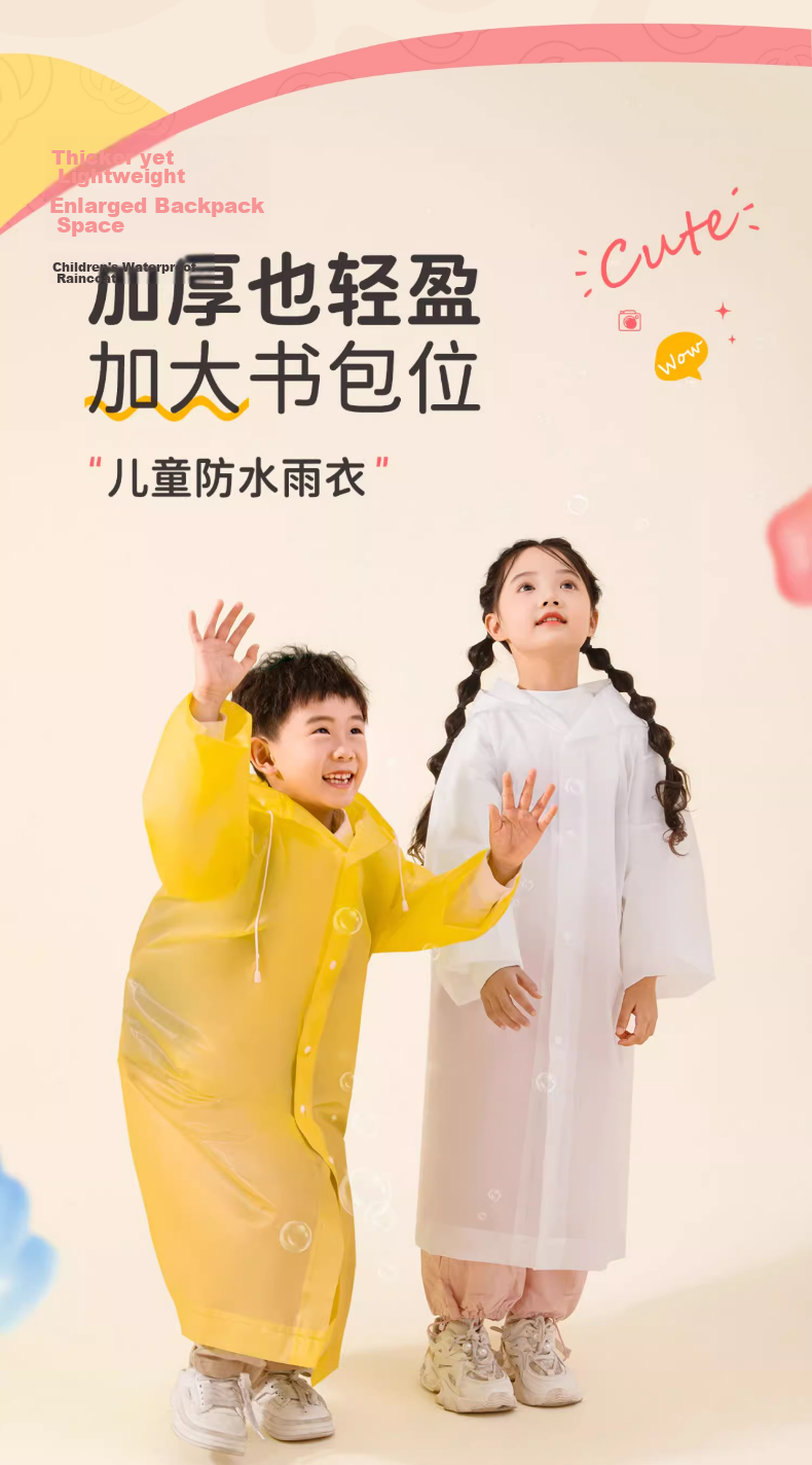 BADIGAO Disposable Raincoat Kids One-Piece Full Body Thickened Large Transparent Anti-Rain Portable Backpack Essential for School 2