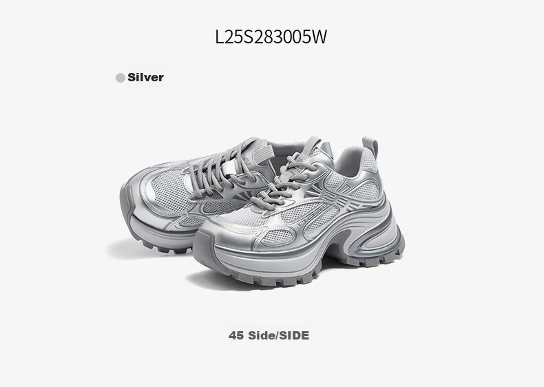 CAMEL Dad Shoes Silver Cool Fashion Height Increasing Thick Sole Casual Shoes L25S283005W Beige (Breathable Mesh) Size 39 31