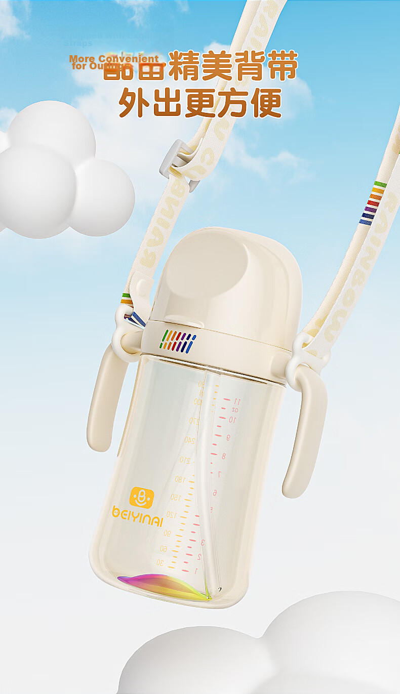 BEIYINAI Direct Drinking Straw Baby Bottle for 1-6 Years Old, Anti-Fall and Leak-Proof, 330ML Learning Cup for Drinking Milk and Water 9