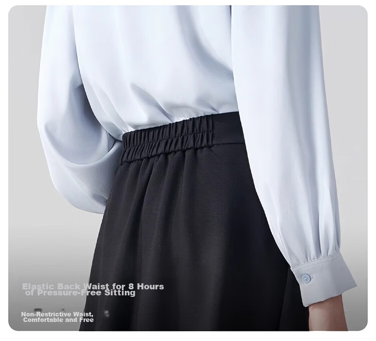 Bodexiaojie A-Line Long Dress, Women's Formal Umbrella Skirt, Professional Long Skirt, Shirt Skirt, Interview Dress, Black Midi Skirt, Size L 11