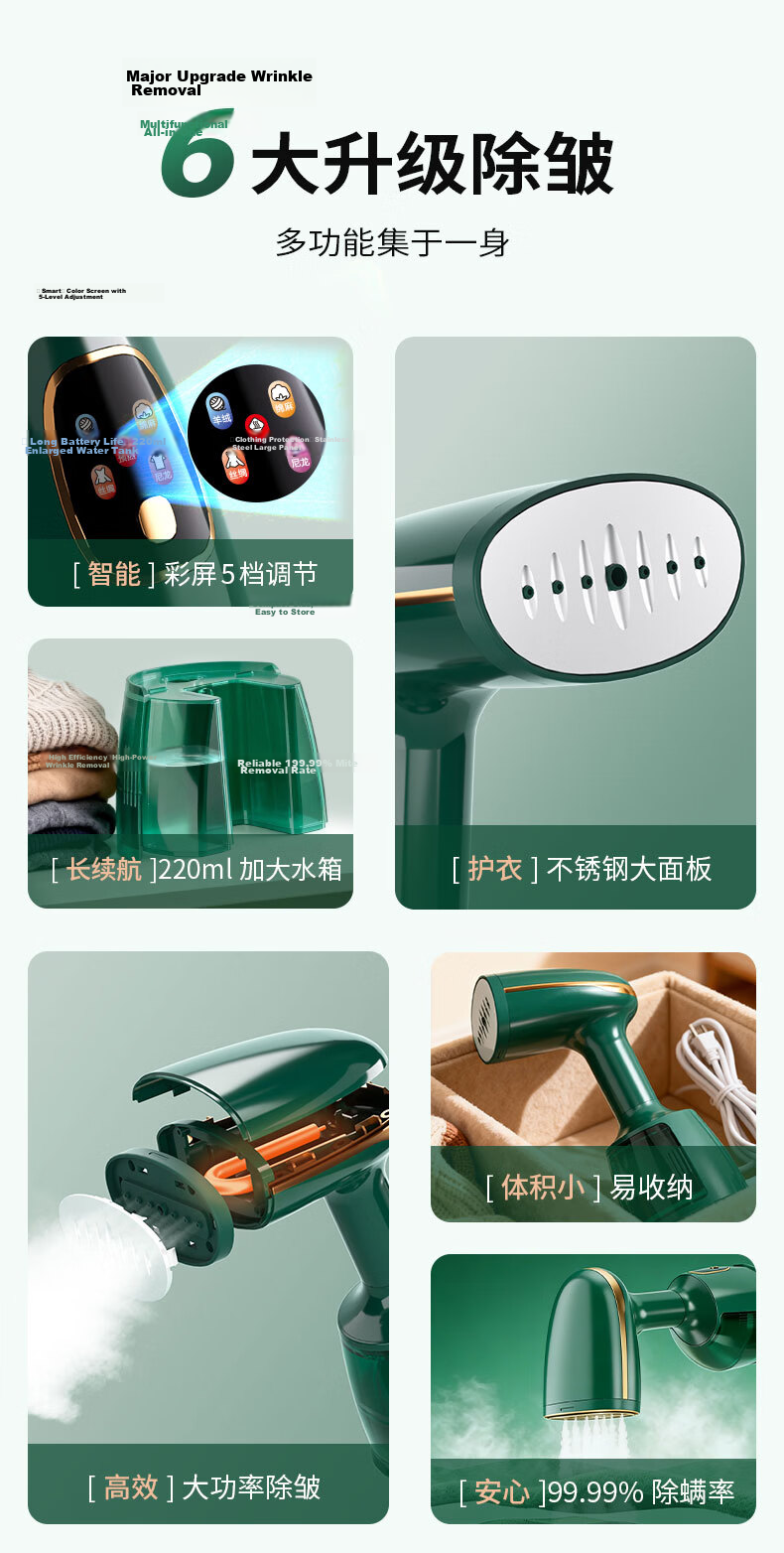 AUX Handheld Garment Steamer Portable Steam Iron Home Dorm Small Steam Iron AGT-22AS3015B Dark Green 2