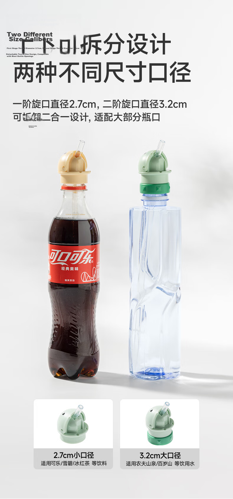 LUSN Mineral Water Straw Cap Drinking Gadget Adapter Portable Children's Bottle Cap Baby Beverage Bottle Spout 2