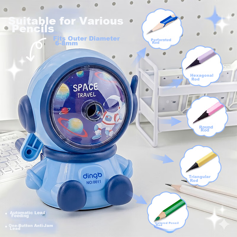 Shaonianban Pencil Sharpener, School Gift for Primary And Middle School Students, Kindergarten Stationery, Boys And Girls Birthday Present, Anti-Jamming Manual Sharpener with Thickness Adjustment, Blue Astronaut Desig