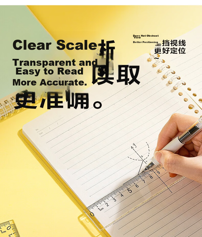 Deli Acrylic Non-stick Eraser Ruler Set 15cm 4-Piece Student Exam Stationery Drawing Set (1 Ruler + 2 Triangles + 1 Protractor) 3