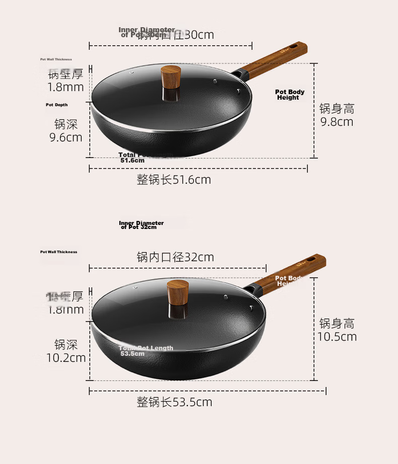 Bear Ceramic Cast Iron Wok, Non-Coated Cooking Pan, 32cm Household Flat Bottom Pan, Compatible with Induction And Gas Stoves 16