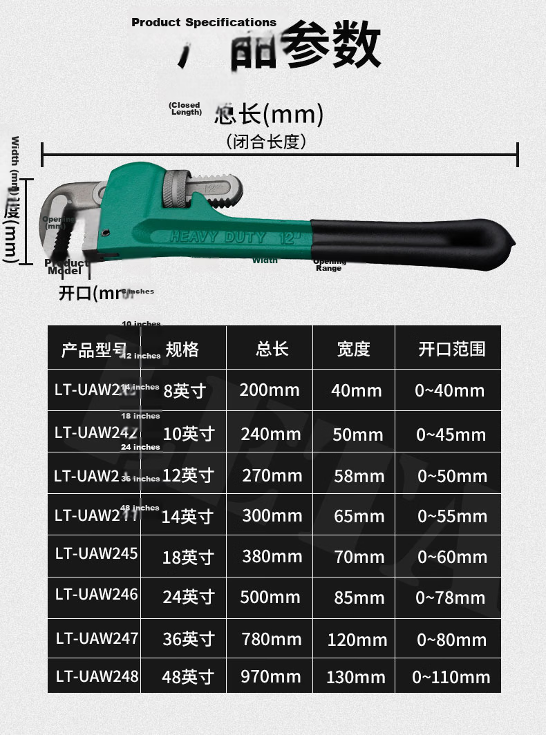 LETA 12-Inch Pipe Wrench Plumbing Pliers Water Pump Pliers Round Pipe Wrench LT-UAW243 6