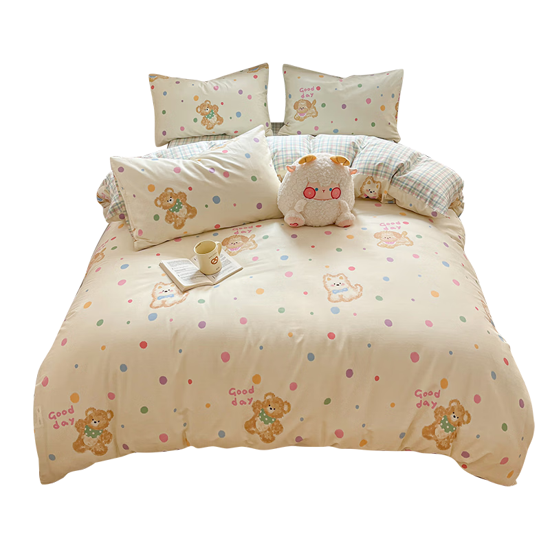 Wuyinliangpin 100% Pure Cotton Duvet Cover, 200×230cm Single Piece, All-Cotton Bedding with Printed Pattern, Double Duvet Cover, Holiday Puppy Desig