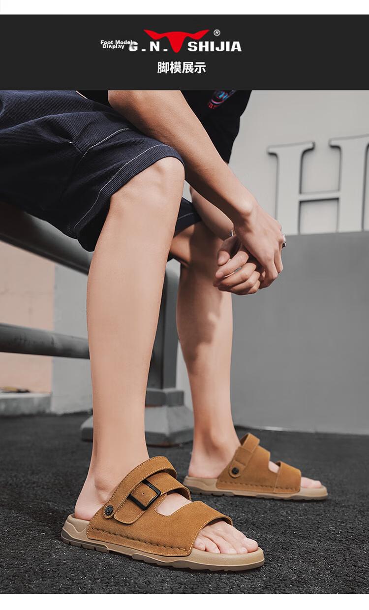 Bull Family Men's Summer Sandals Breathable Versatile Beach Shoes Thick Sole Durable Birkenstock Retro Casual Slippers 14