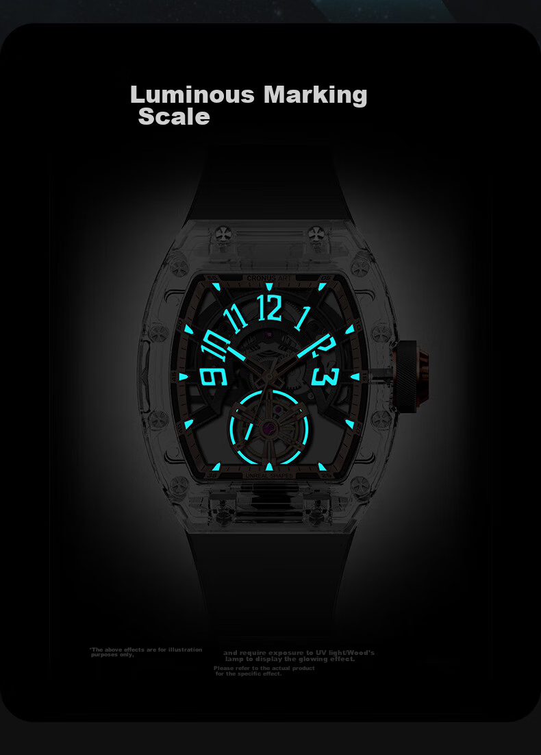 CRONUSART Kluos Crystal Mechanical Men's Watch Skeleton Automatic Luminous Wristwatch Gift 11