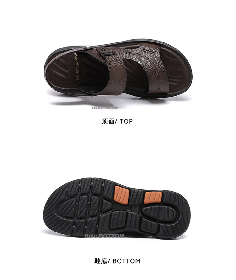 Red Dragonfly Men's Leather Thick Sole Sandals Dual Wear Soft Sole Non-Slip Driving Commuting Beach Shoes WTT261181 Black Size 41 12