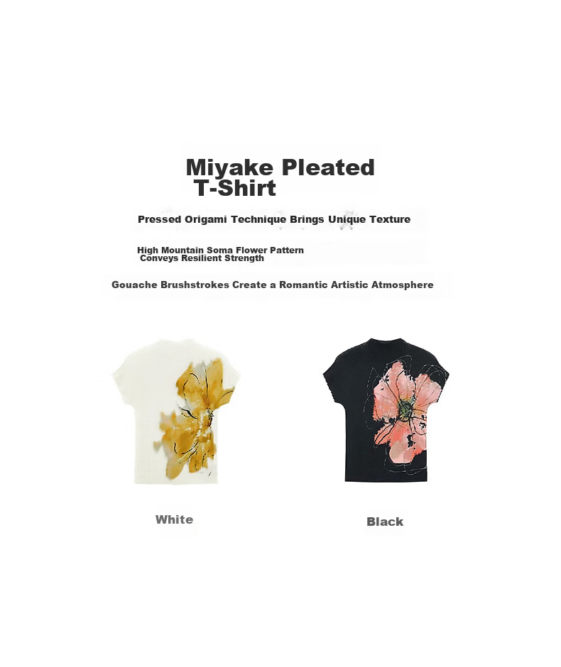 Peacebird Women's T-Shirt Miyake Style Pleated Soma Flower Short Sleeve Summer Elegant Half High Neck Slim Fit Top Black L 2