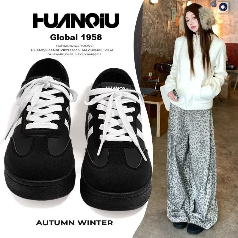 Global Original Vintage Style Black Women's Sneakers 2026 New Ins Versatile Thick Sole Height Increasing Skate Shoes