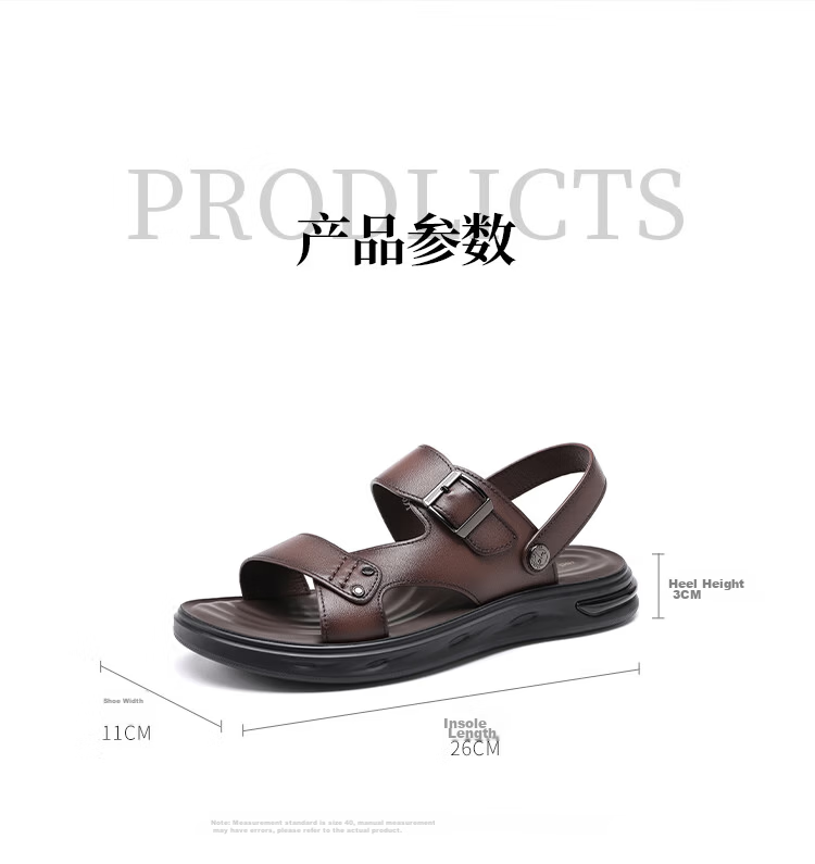 Red Dragonfly Men's Sandals New Cowhide Soft Sole Dual-Wear Business Casual Dad Beach Shoes WTT261051 Black Size 38 8