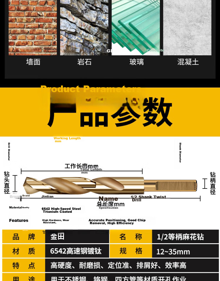 Jintian 6542 Small Shank Drill Bit 13mm Stainless Steel Metal Hole Saw High Hardness Electric Drill Chuck 14