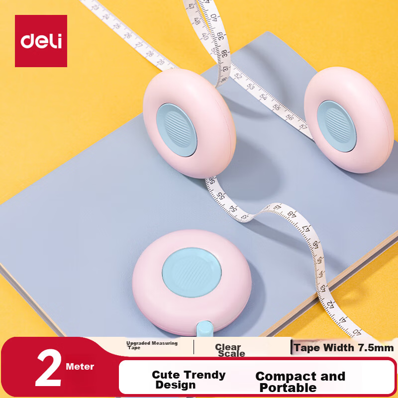 Deli 2m Mini Cute Retractable Portable Leather Tape Measure for Measuring Height/Bust/Waist TT102 Pink