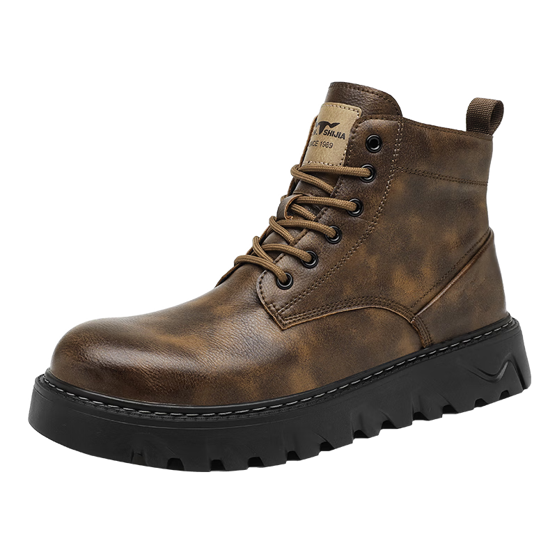 G.N.Shi Jia Men's Autumn Winter New Retro British Style Martin Boots Trendy Versatile Men's Work Boots Outdoor Motorcycle Leather Boots