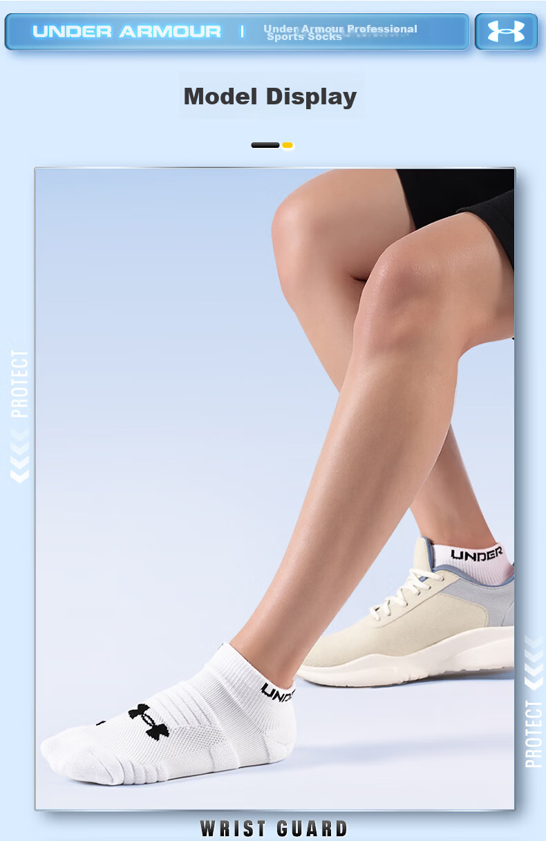 Under Armour Socks No-Show Socks [3 Pairs] Basketball Badminton Sports Socks for Men and Women Running Thin Anti-Odor Terry Short Cotton Socks 16