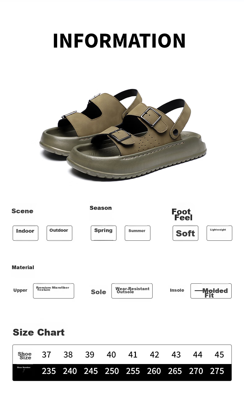MEXICAN Spring Summer New Men's Leather Sandals Beach Shoes Dual-Wear Slippers Breathable Black Size 39 10