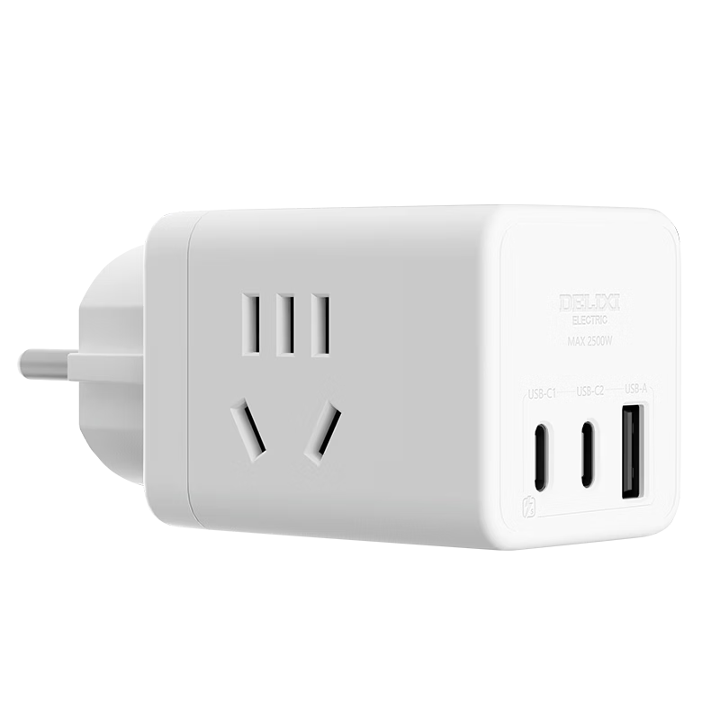 DELIXI EU Standard 30W Fast Charging Cube Travel Power Strip/Adapter/Converter Compatible with Germany, France, South Korea, Finland, Iceland, Sweden, Spain and More 2C1A