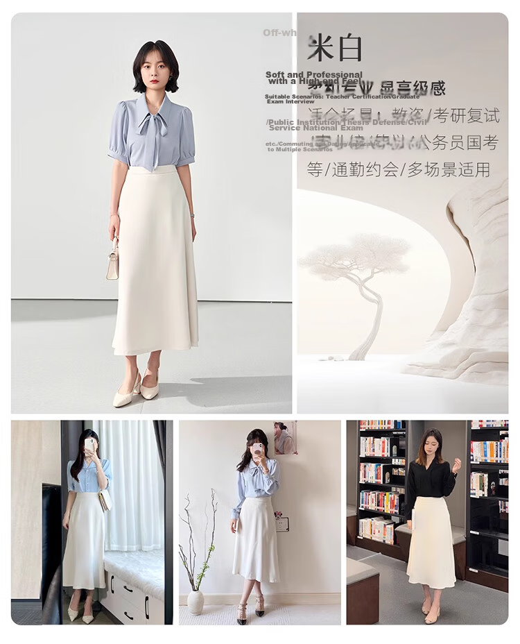Bodexiaojie A-Line Long Dress, Women's Formal Umbrella Skirt, Professional Long Skirt, Shirt Skirt, Interview Dress, Black Midi Skirt, Size L 8