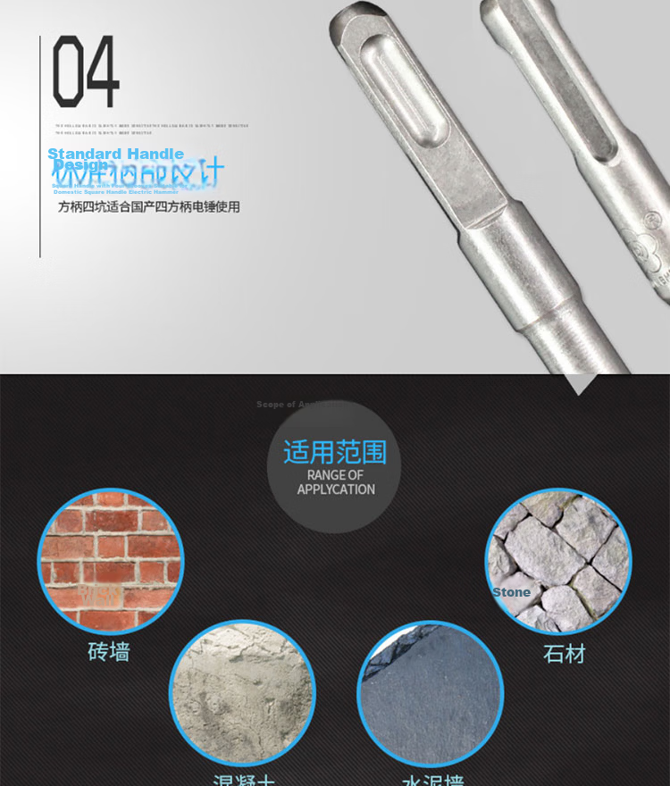 Bingyu Premium Flat Chisel Alloy Drill Bit Square Shank Four-Groove 10x350mm 1pc 5