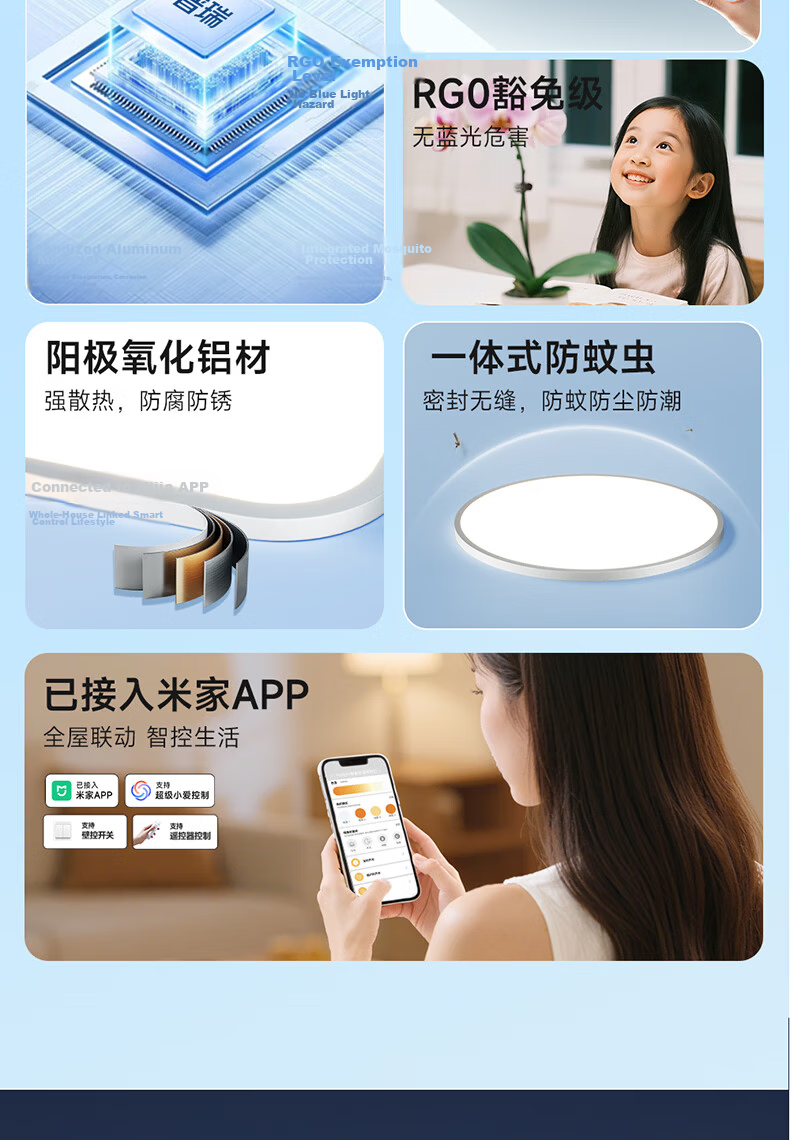 HP Full Spectrum Ceiling Light Living Room Main Light Cree Eye Protection Seamless Whole House Lighting Set Zhongshan Lighting Morning Light 3