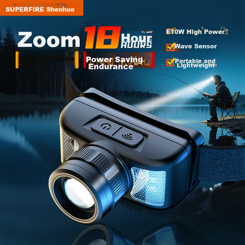 SupFire Headlamp High Brightness Zoom Sensor Long Battery Life Rechargeable Waterproof Work Fishing Light