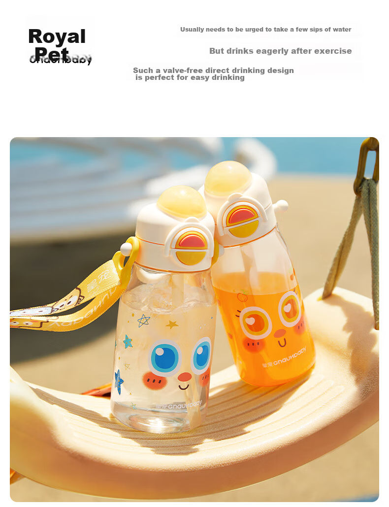 Huang Chong Big-Eyed Cute Children's Water Bottle Summer School Drinking Cup PPSU Direct Drinking Straw Cup Starry Sea Voyage 450ml + Strap 3