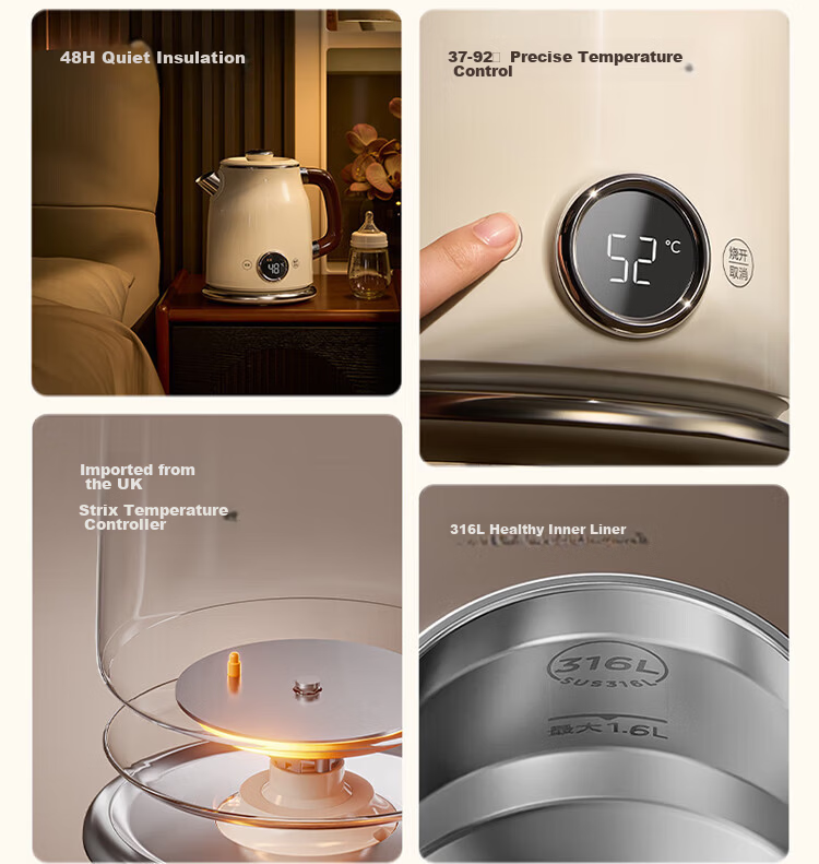 Midea Electric Kettle Water Boiler Artist 56-Level Precise Temperature Control 48H Keep Warm Constant Temperature 316L Baby-Grade Stainless Steel Auto Power Off MK-SH63-Q 14