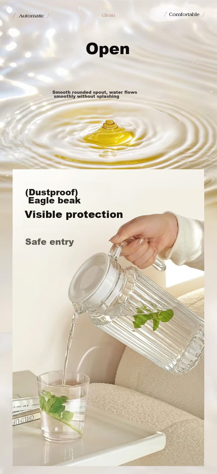 LINGCHEN High Temperature Resistant Glass Water Pitcher Large Capacity Food Grade Cold Water Jug Household Juice Tea Pot 3