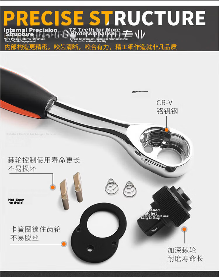 Bingyu BJ-621 Quick Dual-Direction Socket Ratchet Wrench 24-Tooth 12.5mm 1/2 Inch Large Ratchet Wrench 2