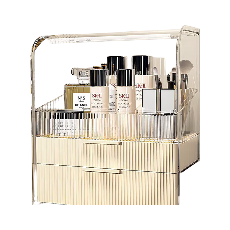 EACHY Cosmetic Storage Box, Birthday Gift, Dust-Proof, Extra Large Capacity, Makeup Organizer Rack, Acrylic Cream Apricot Color