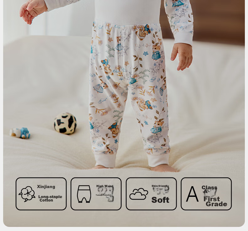 OUYUN Baby And Children's Pajamas, Spring And Autumn, for Boys And Girls, Pure Cotton, High-Waist Belly Protection, Warm Set, Hamster Bun, Size 73 3