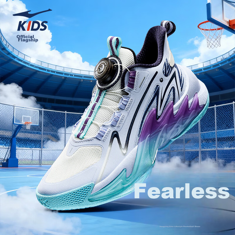 ERKE Kids Boys Basketball Shoes Children's Youth Cushioning Dial Buckle Sneakers Asphalt Blue/Original Force Blue Size 37