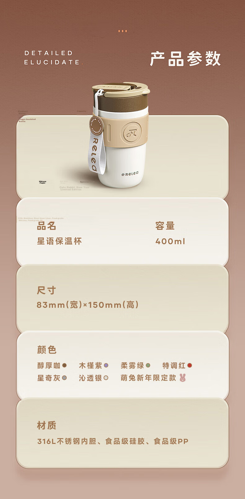 RELEA Insulated Mug for Men And Women, Portable Coffee Cup with Straw, Stylish Large Capacity Water Bottle, Mid-Autumn Festival Gift 18