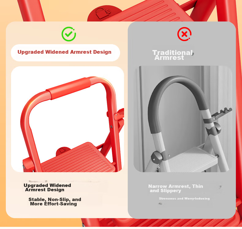 Aopeng Folding Household Five-Step Ladder Indoor Multi-Functional Climbing Ladder with Handrail Red Ladder Gift for Housewarming 6