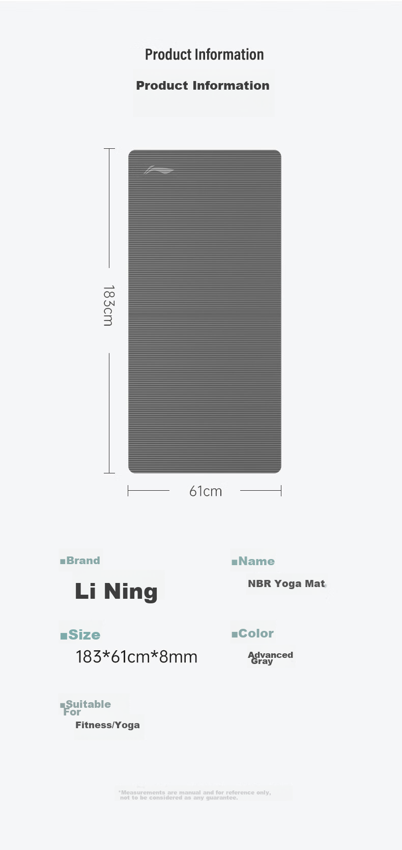 LI-NING Yoga Mat Thickened Non-Slip Shockproof Soundproof Fitness Mat for Men and Women Gray 13