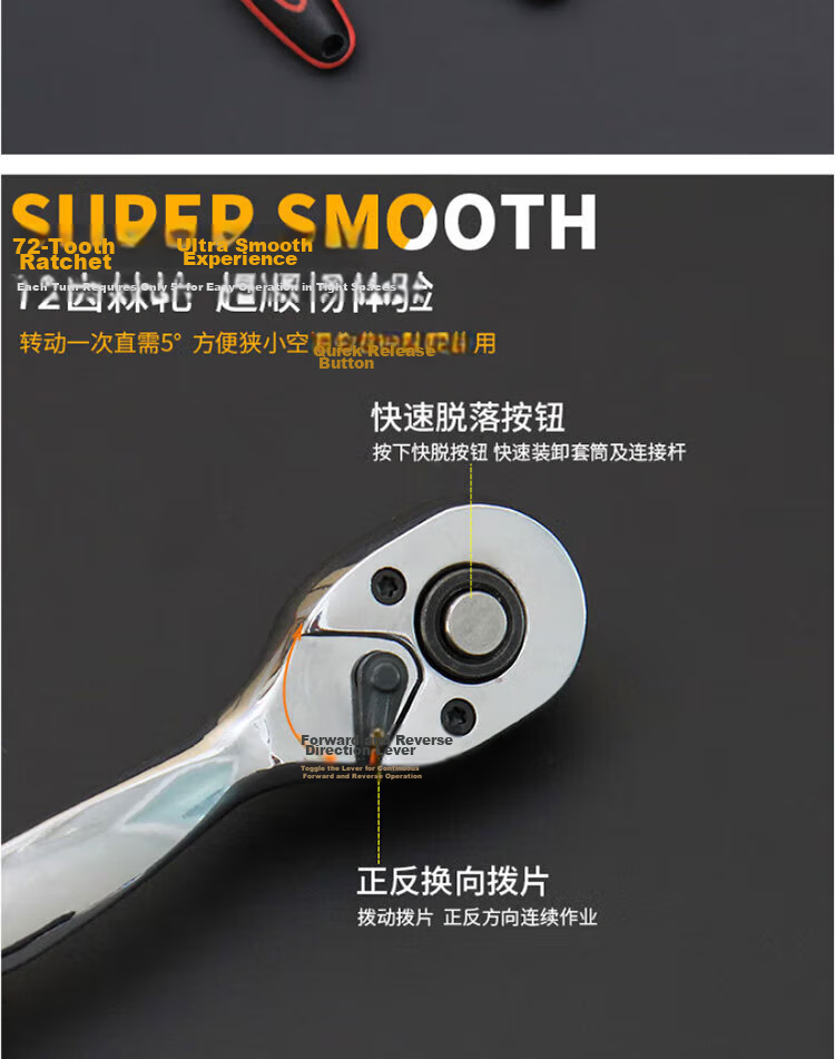 Bingyu BJ-621 Quick Dual-Direction Socket Ratchet Wrench 24-Tooth 12.5mm 1/2 Inch Large Ratchet Wrench 1