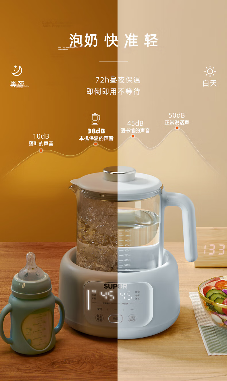 SUPOR Constant Temperature Kettle, Baby Formula Maker, Glass Hot Water Kettle for Infants, Multifunctional Milk Powder Maker 1.5L BW10 9