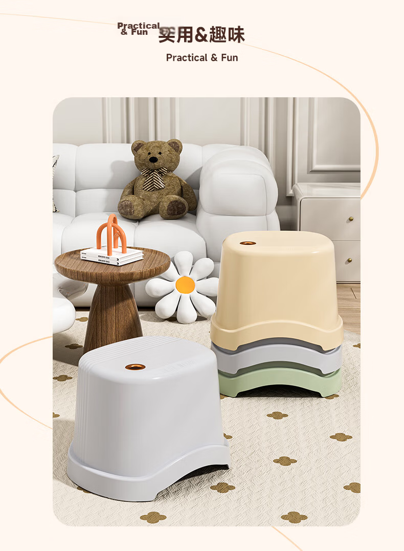 Baicaoyuan Small Plastic Stool, Thickened Children's Non-Slip Bath Stool, Living Room And Bathroom Low Stool for Home Use 22