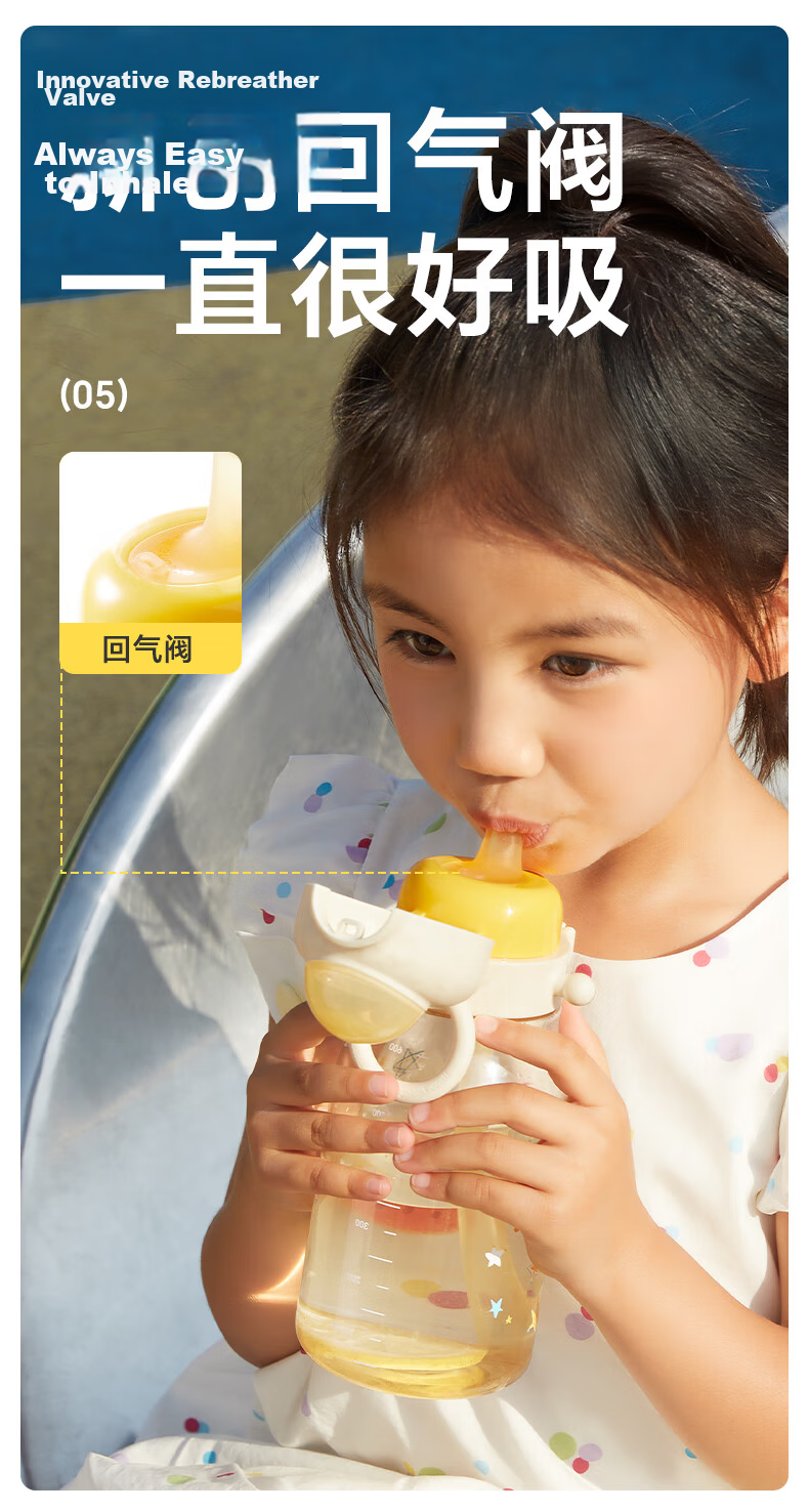Huang Chong Big-Eyed Cute Children's Water Bottle Summer School Drinking Cup PPSU Direct Drinking Straw Cup Starry Sea Voyage 450ml + Strap 12