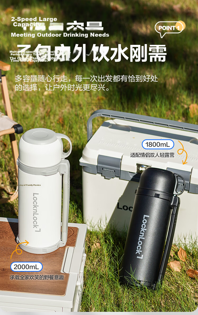 LOCK&LOCK Insulated Thermos Large Capacity 2L Stainless Steel Portable Vacuum Flask Deep Black for Camping Car Home Use 3
