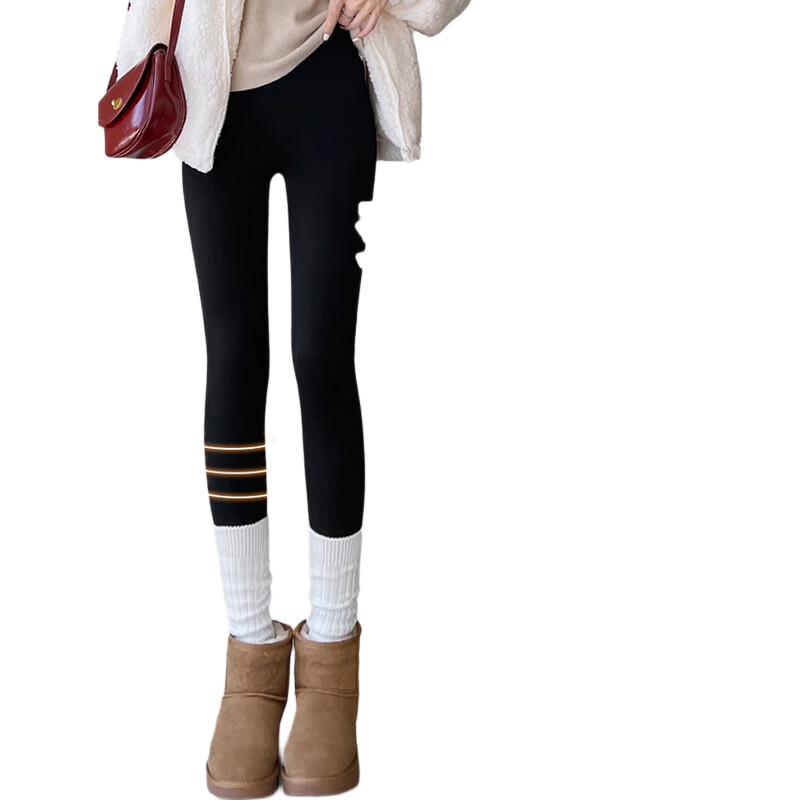 Langsha Women's Cashmere Silk Sharkskin Pants Outerwear Autumn Winter Warm Cotton High Waist Fleece Thickened Leggings