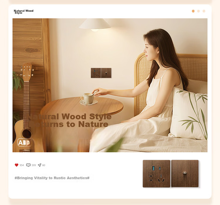 BULL Retro Switch Socket, Acrylic Ultra-Thin Panel, Three-Hole 16A Air Conditioner Socket, G70Z104 Walnut Color 8